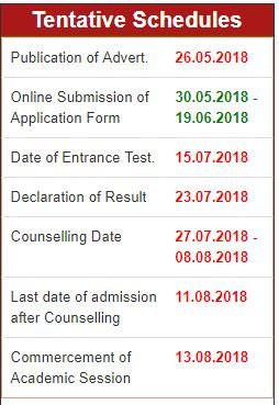 schedule for bed cet 2018 nou