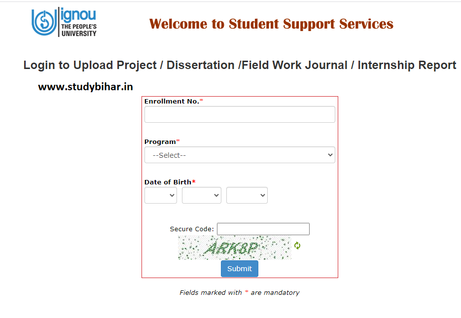 IGNOU Online Project Upload Link