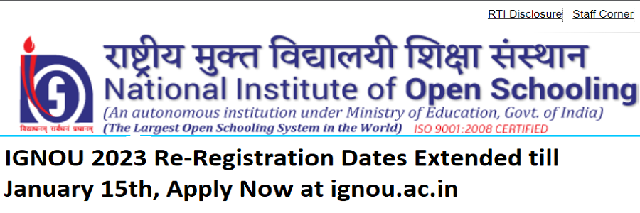 IGNOU 2023 Re-Registration Dates Extended till January 15th, Apply Now at ignou.ac.in